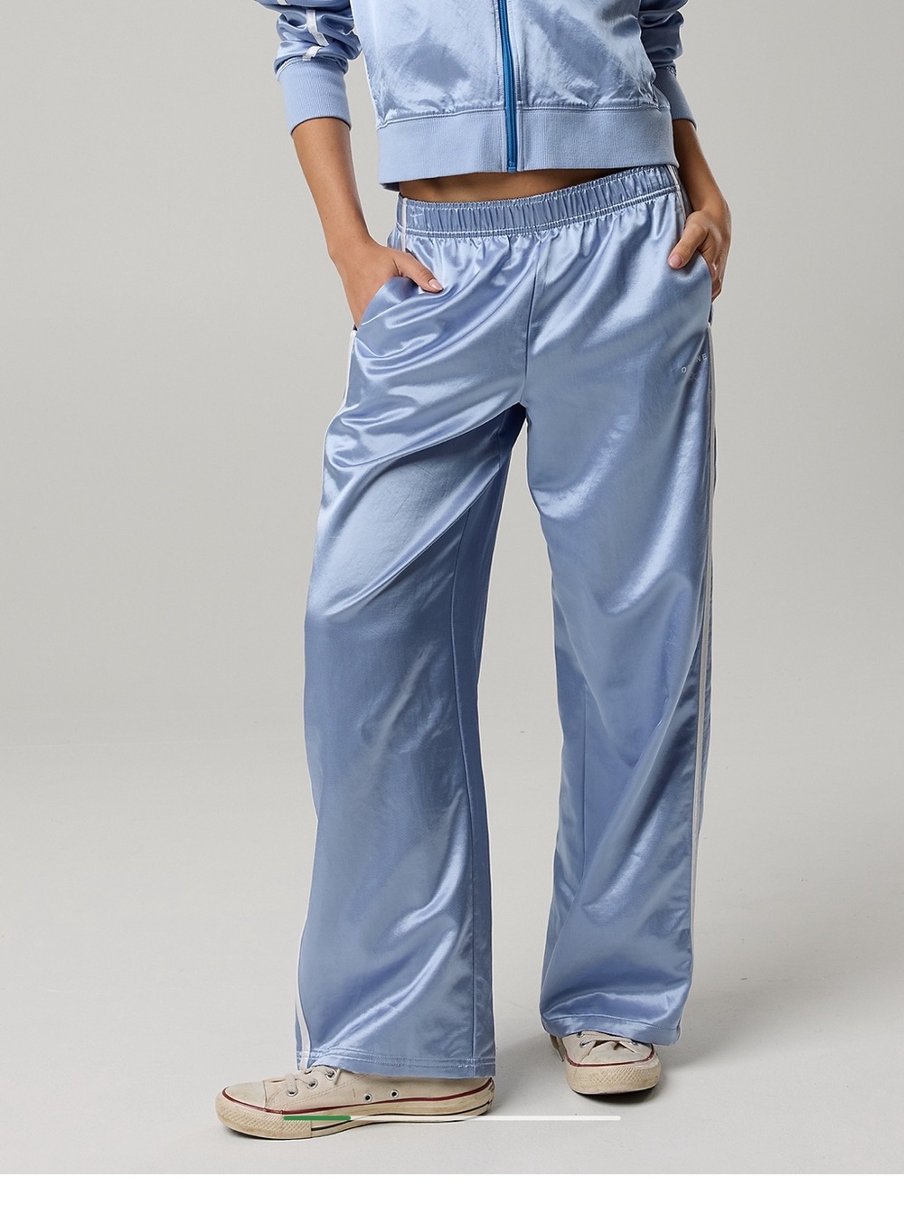 NWT OFFLINE By Aerie You're A Winner Satin Trouser Pants Monaco Blue Track XL
